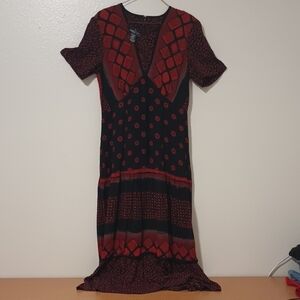 Carole Little Red and Black Sheath Midi Dress with Flutter Sleeves Size 14